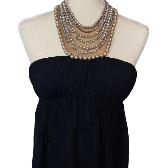 AIDAN MATTOX Dress Size 0 Party Prom Mini Dress Black Pearl Crystal Neckline - Picture 4 of 12